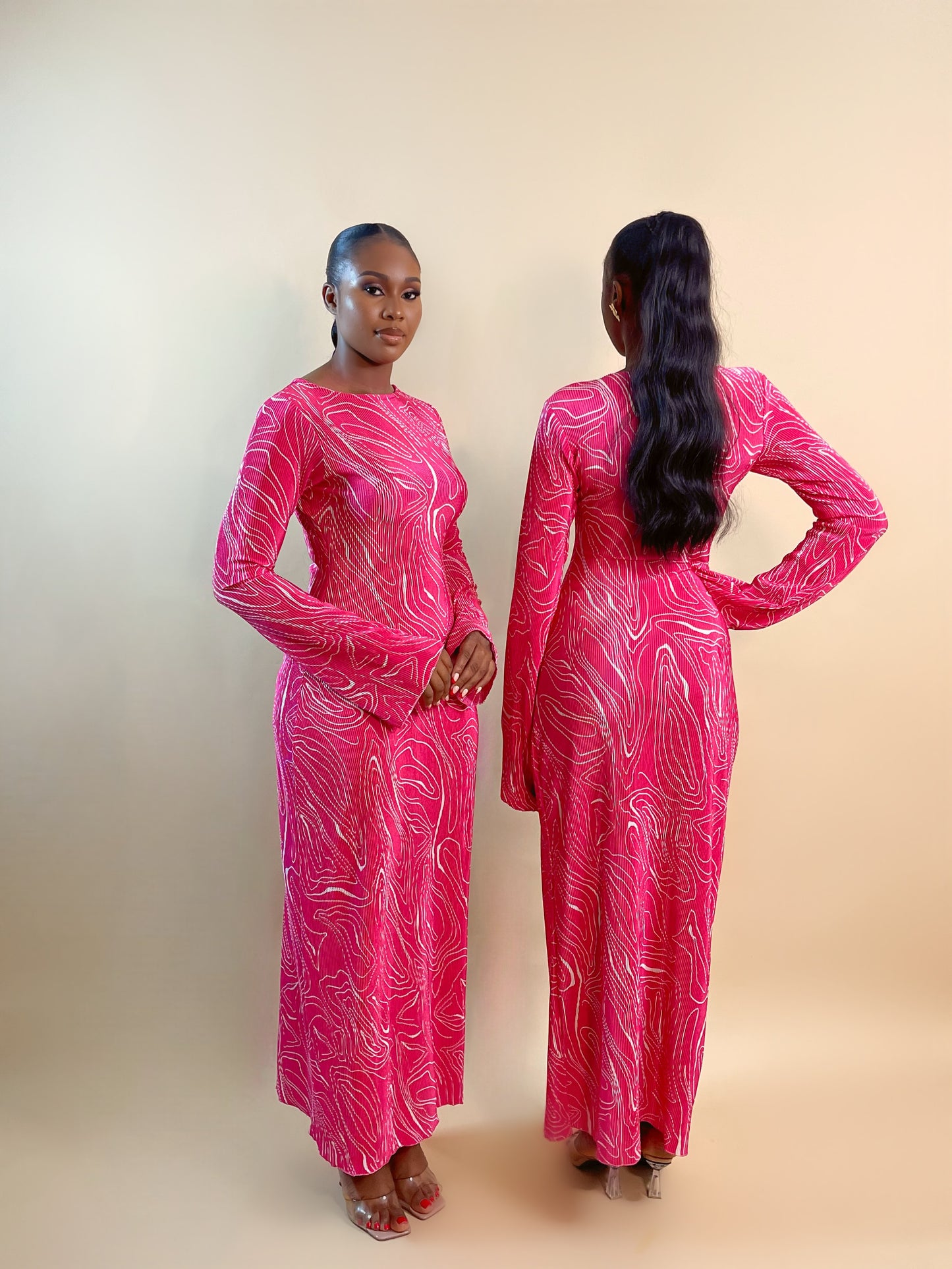 Fara Maxi Dress (Fuchsia Lineart)