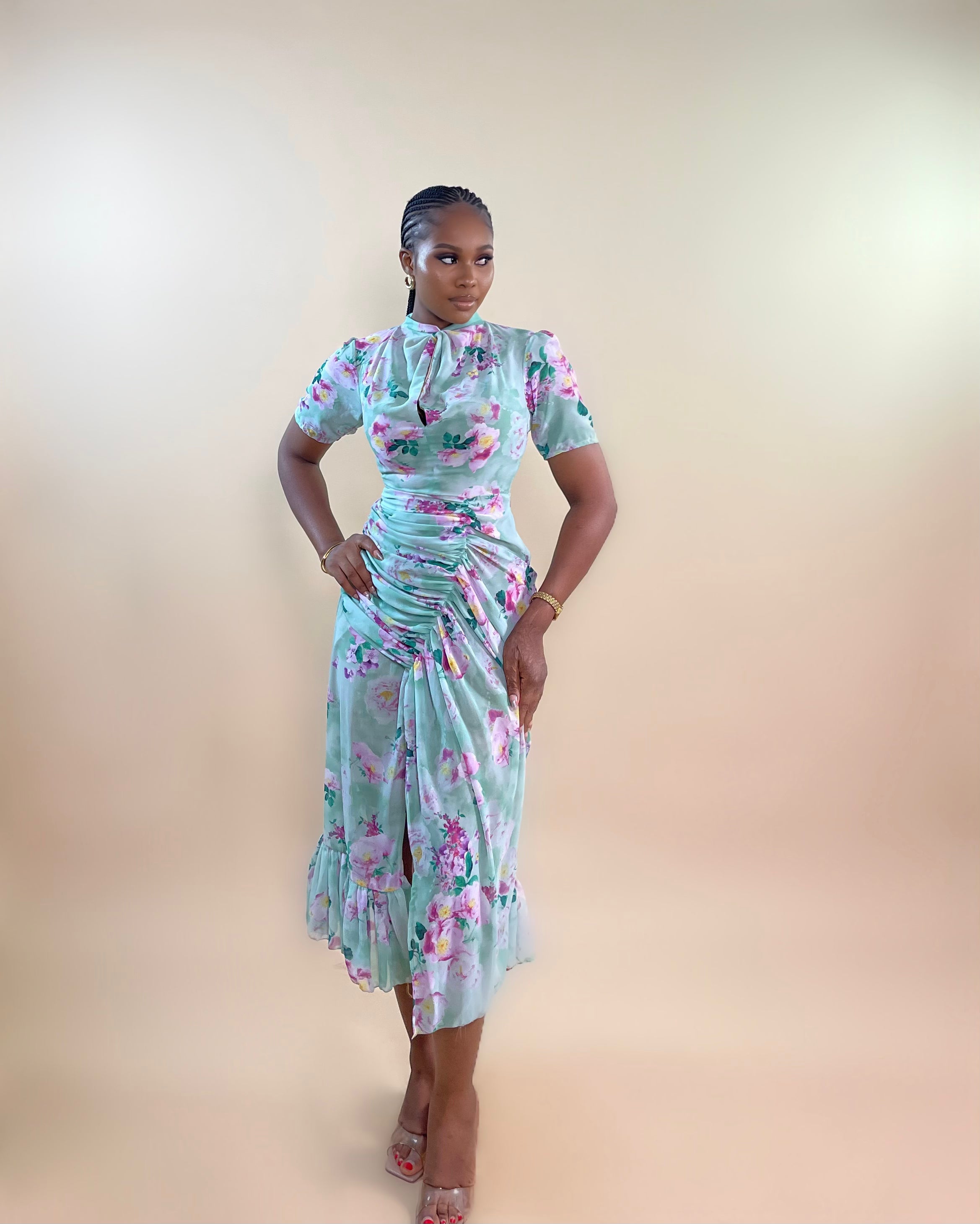 knee length dresses for ladies Twyla Dress (Pastel Petals) – The Rail Clothing Nigeria