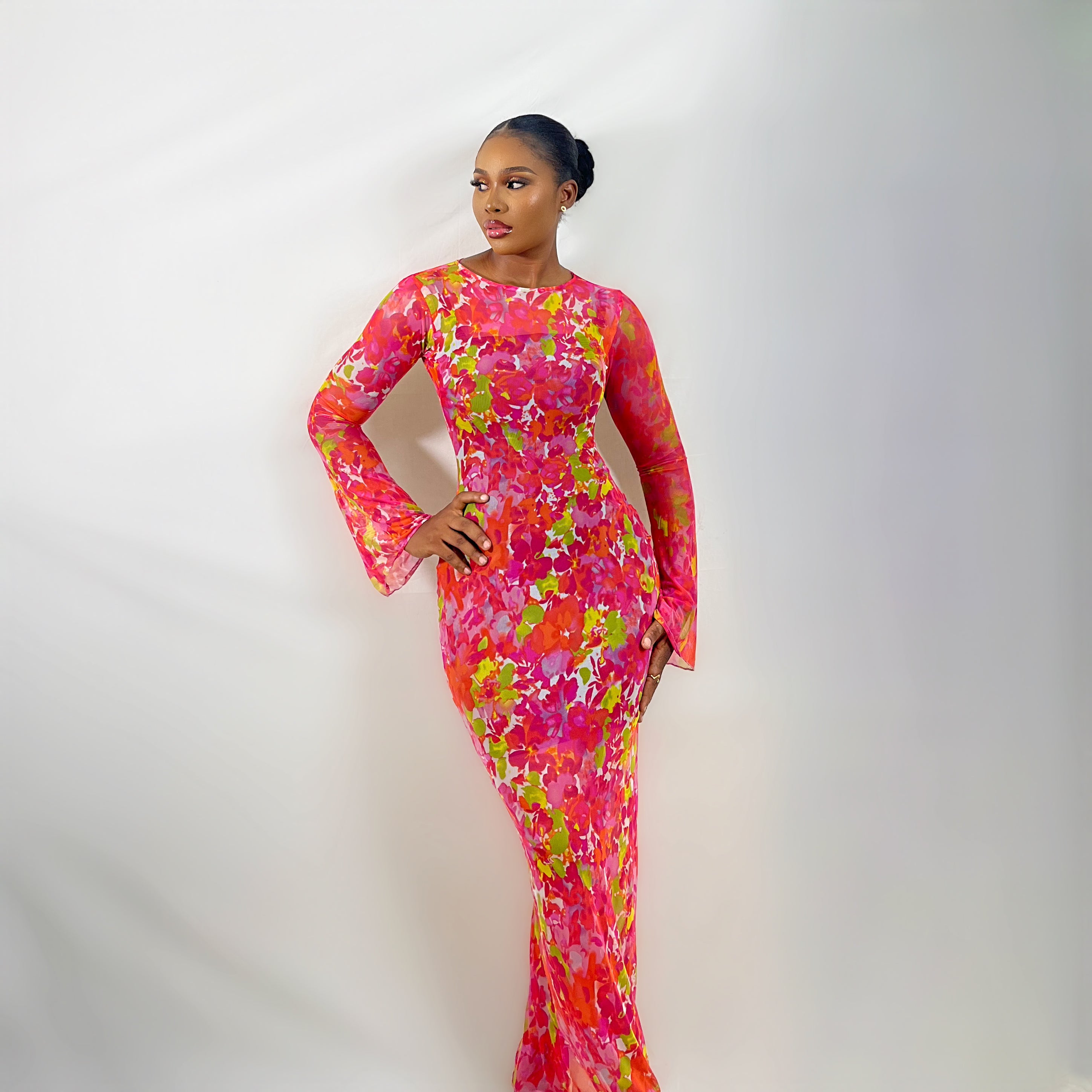 knee length dresses for ladies Sade Mesh Dress (Vivid Petals) – The Rail Clothing Nigeria