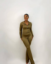 Ribbed Zip Trouser Set