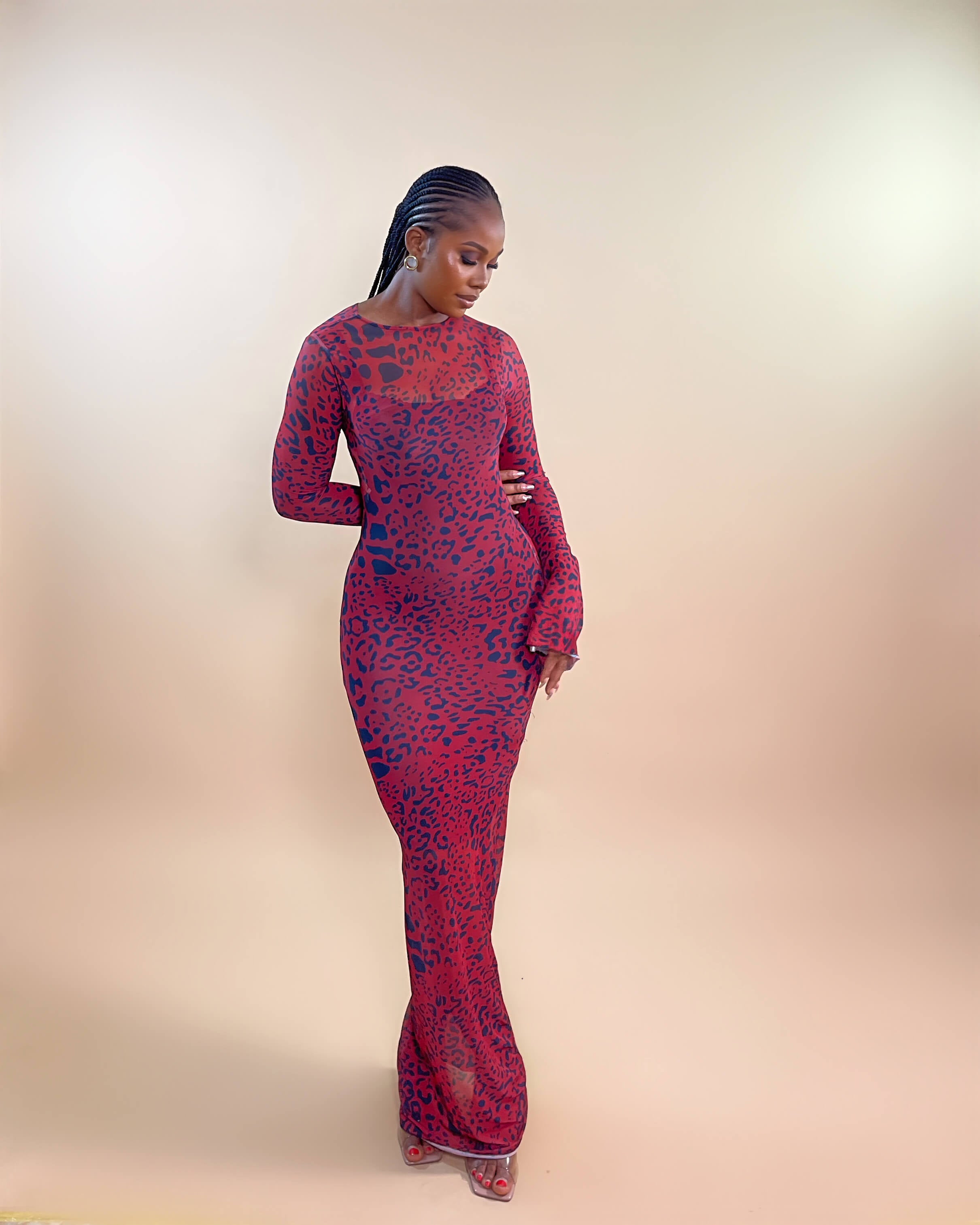 Sade Mesh Dress (Red & Black)