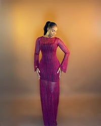 Tomi Dress (Wine Grid)