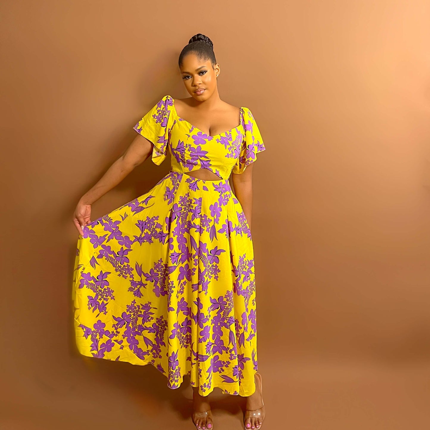 Sari Midi Dress (Sunset Petals)