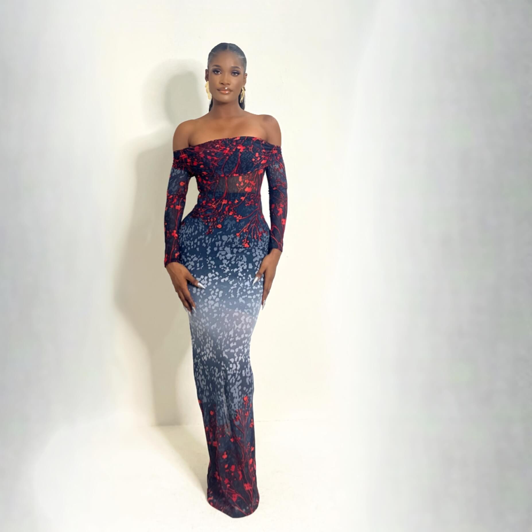 Tokyo Mesh Dress (Midnight Bloom)