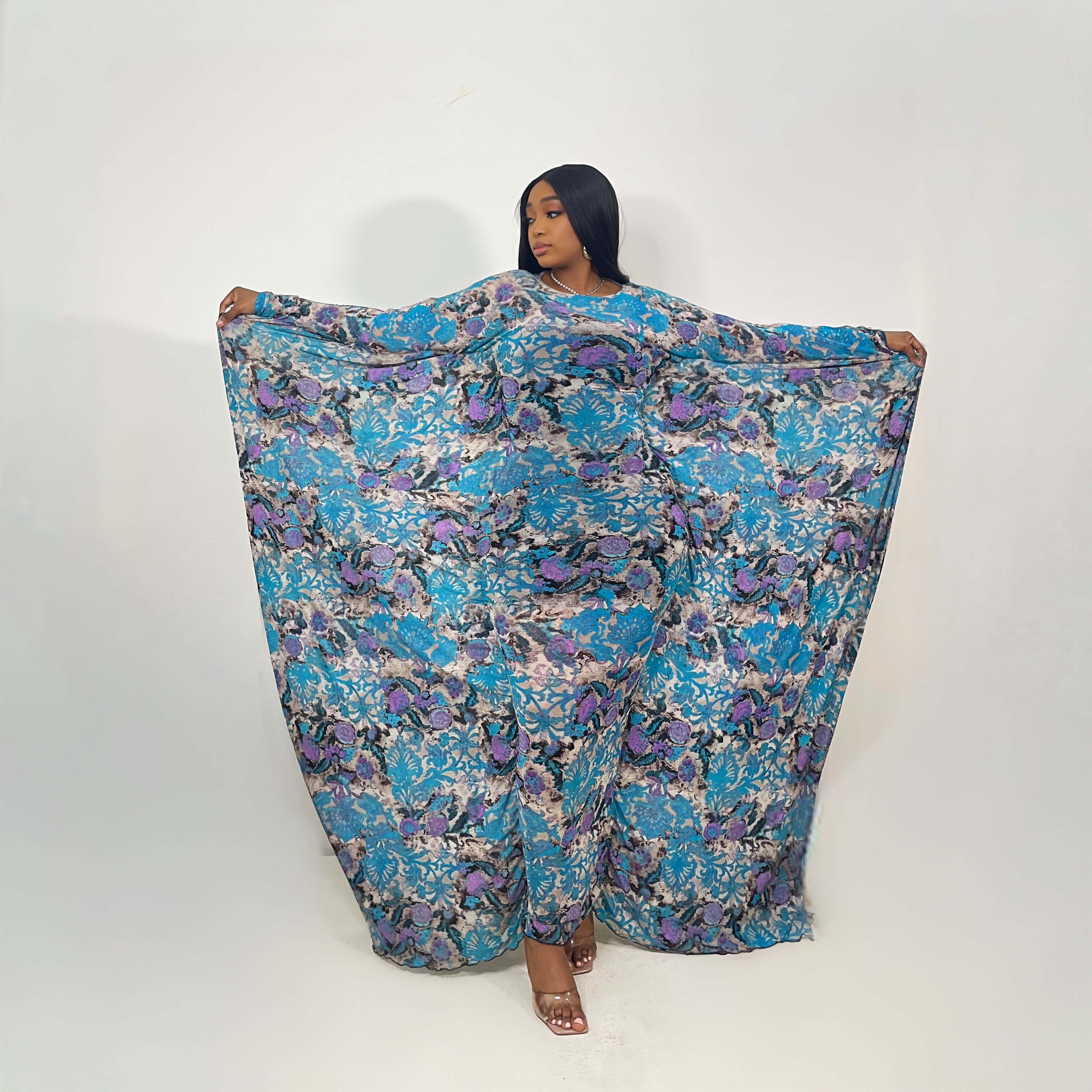 Butterfly Maxi Mesh Dress (Azure Bloom)