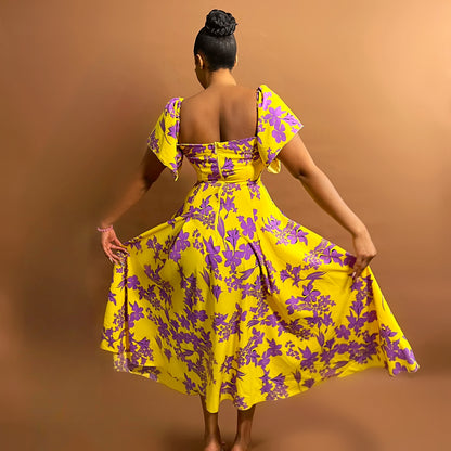 Sari Midi Dress (Yellow and Purple)