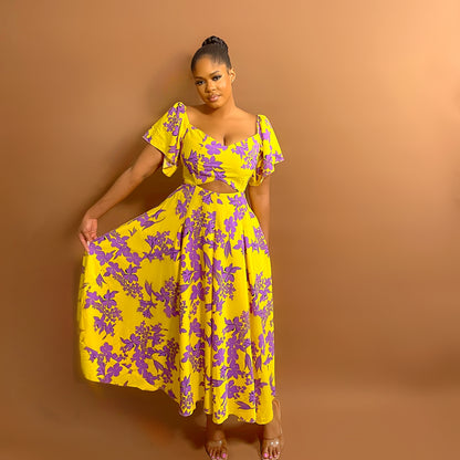 Sari Midi Dress (Yellow and Purple)