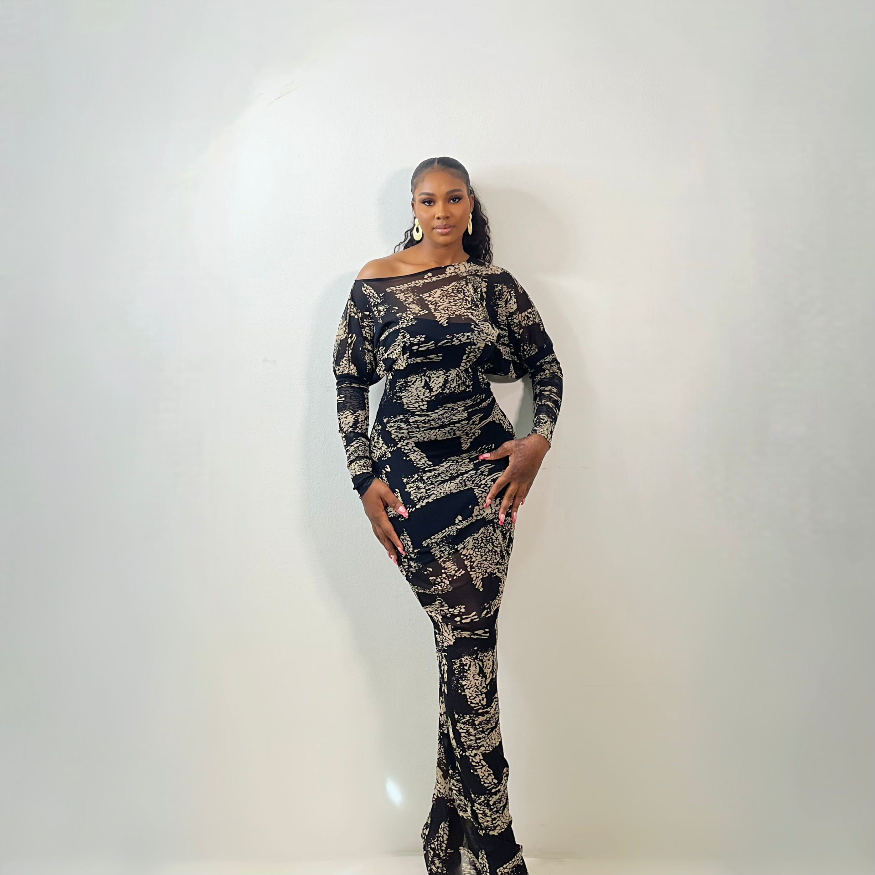 Lami Mesh Dress (Noir Strokes)