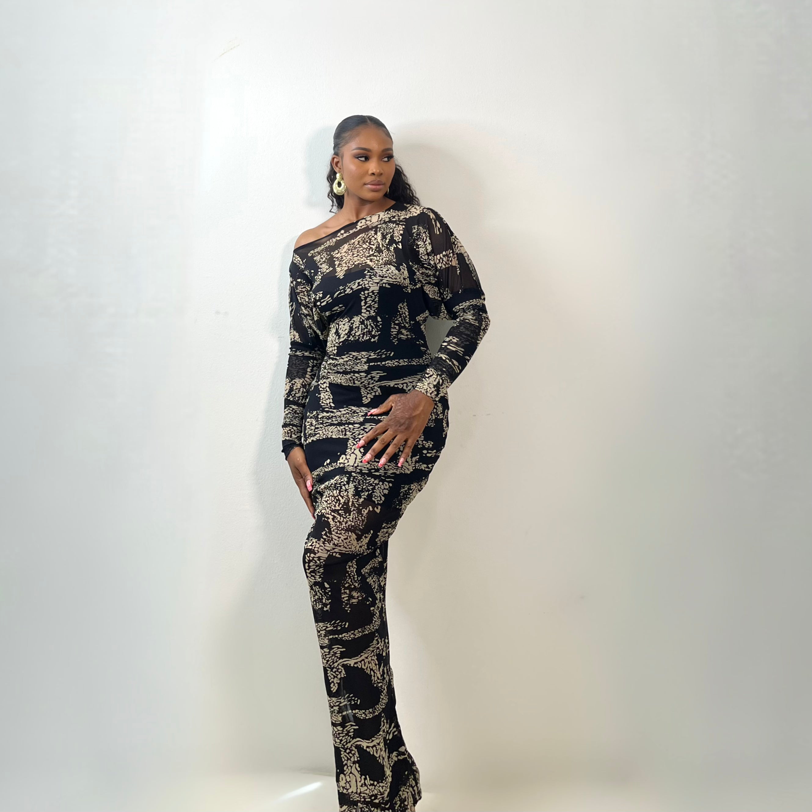Lami Mesh Dress (Noir Strokes)
