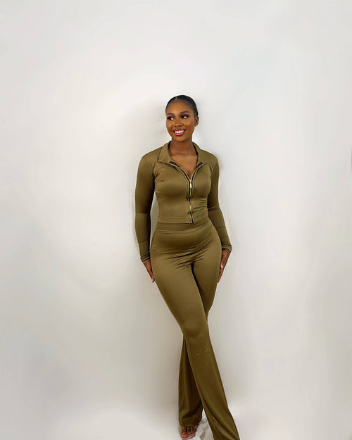 Ribbed Zip Trouser Set