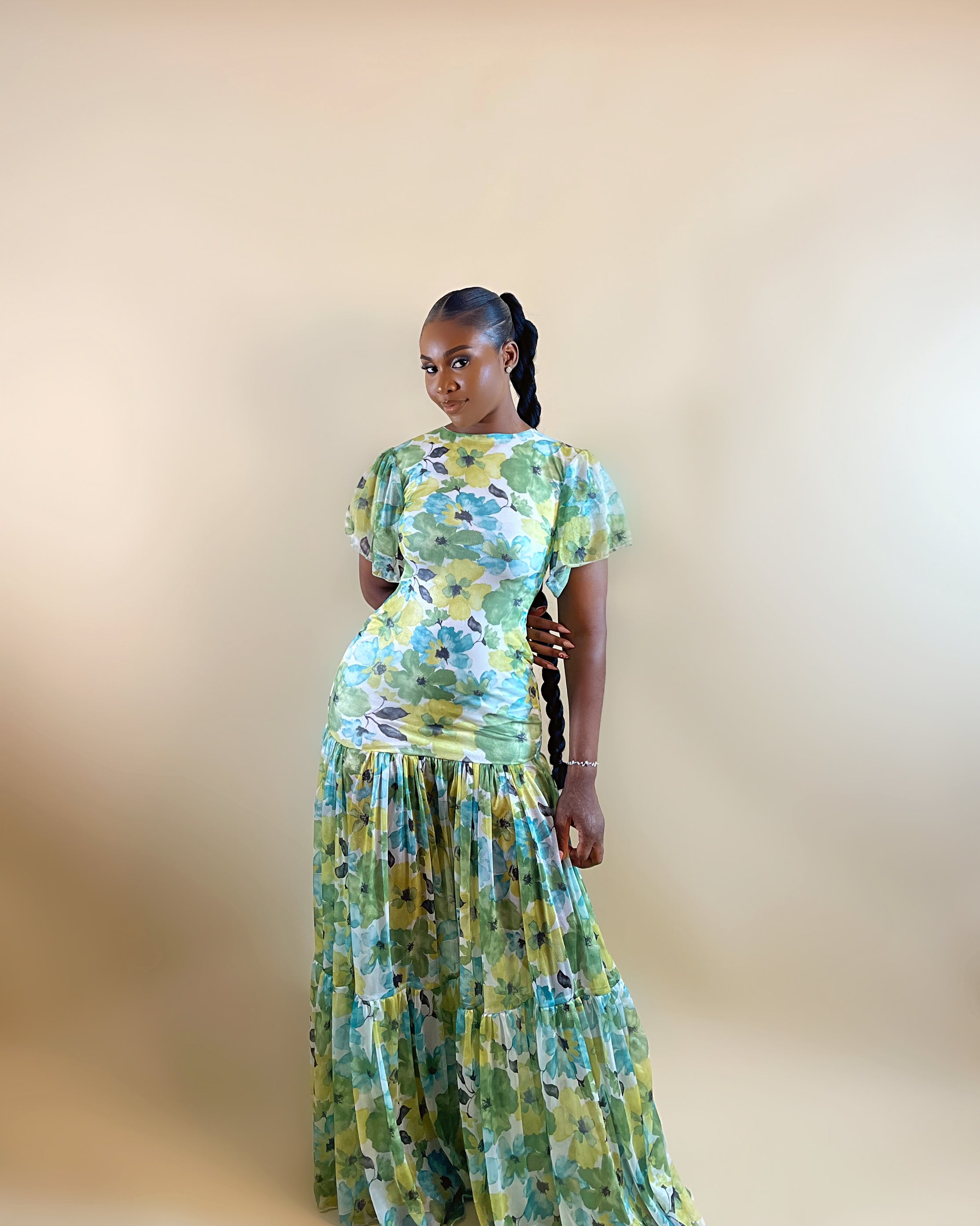 Hera Dress (Green Floral Print)