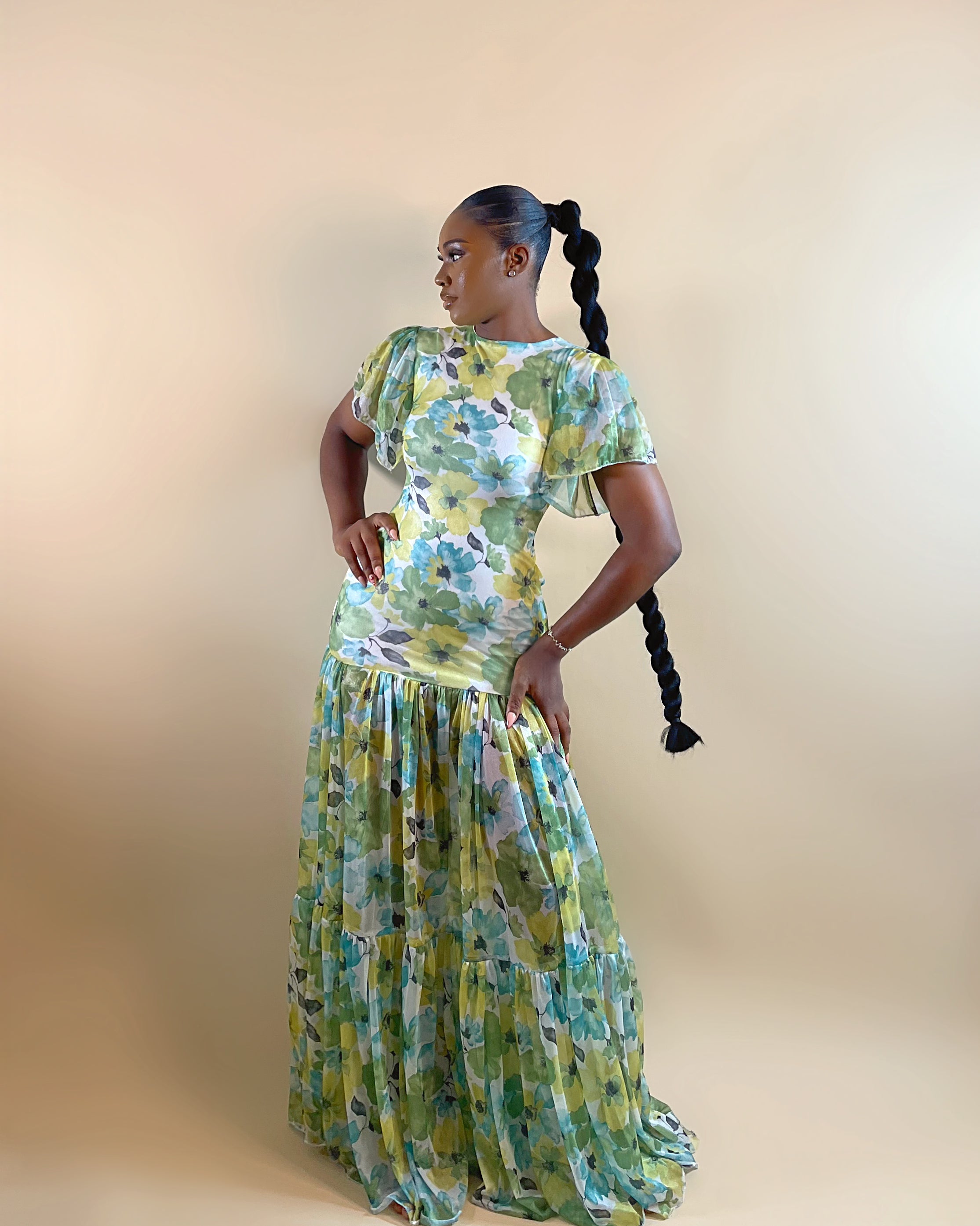 Hera Dress (Green Floral Print)
