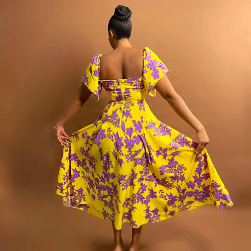 Sari Midi Dress (Sunset Petals)
