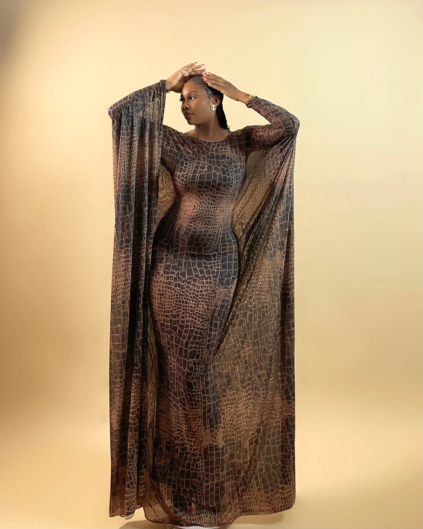 Butterfly Maxi Mesh Dress (Brown)