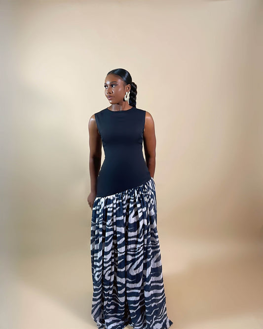 Rachel Maxi Dress (Zebra Noir)