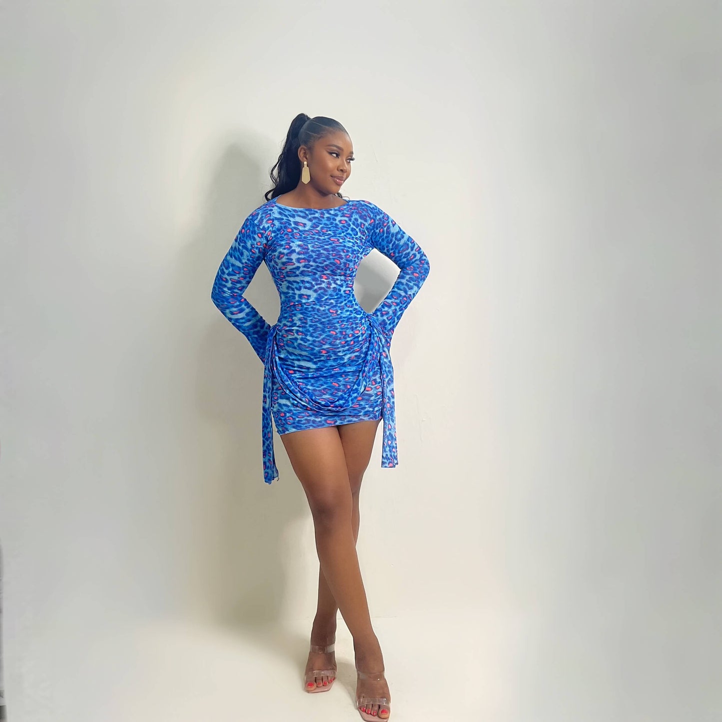 Santorini Mini Dress (Azure Cheetah)
