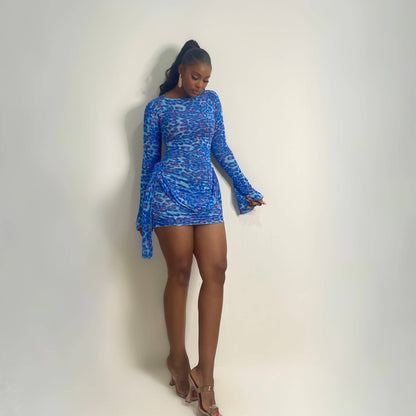Santorini Mini Dress (Azure Cheetah)