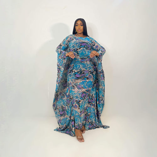 Butterfly Maxi Mesh Dress (Azure Bloom)